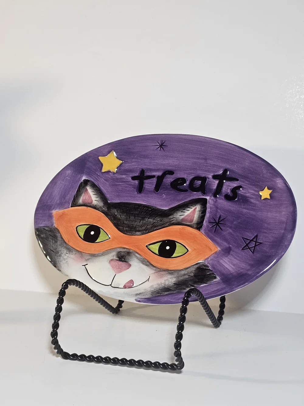 Fitz & Floyd Halloween Treats Cat Appetizer Plate Oval Candy Dish Purple Ceramic